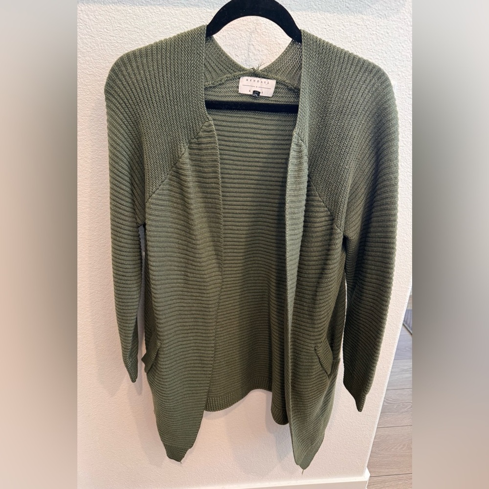Kendall & Kylie Olive Ribbed Open-Front Cardigan